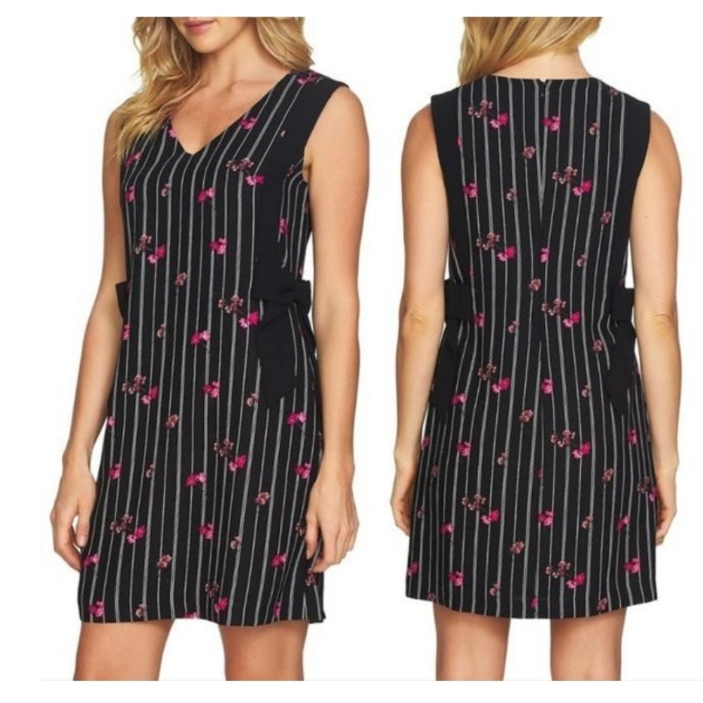 CeCe black pink floral confetti striped shift dres - Picture 1 of 8